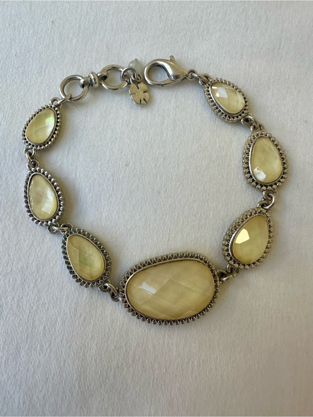 LUCKY BRAND Teardrop Stone Statement Bracelet Silver Tone Boho Adjustable